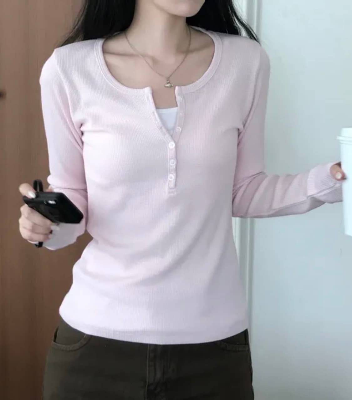 브랜디멜빌st 헨리넥 연핑크 긴팔티 상품이미지1