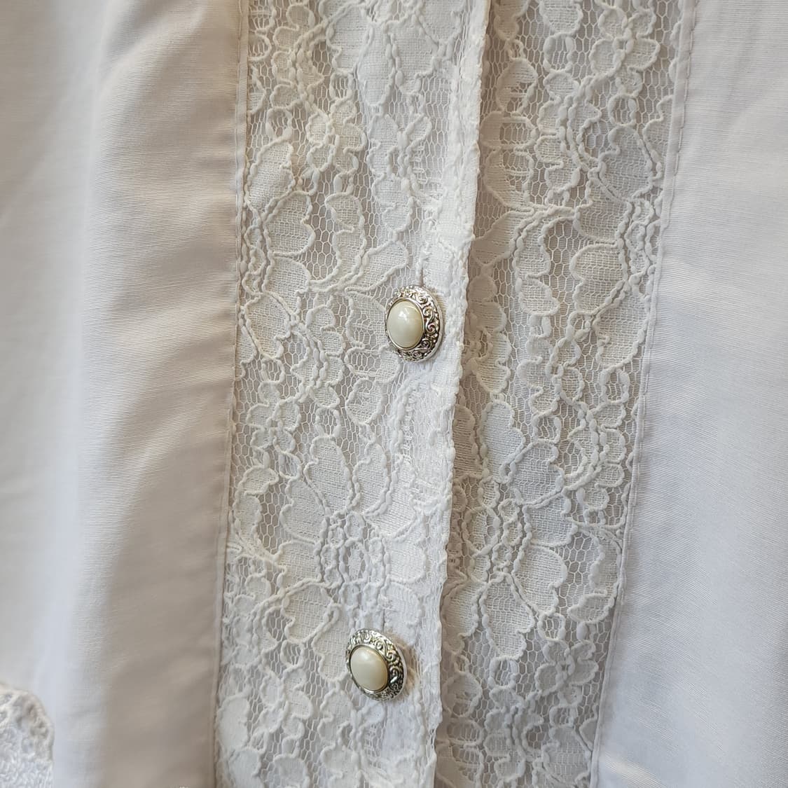 90s 유럽 빈티지 로맨틱 화이트 플라워 자수 반팔 셔츠 프렌치 블라우스 상품이미지6