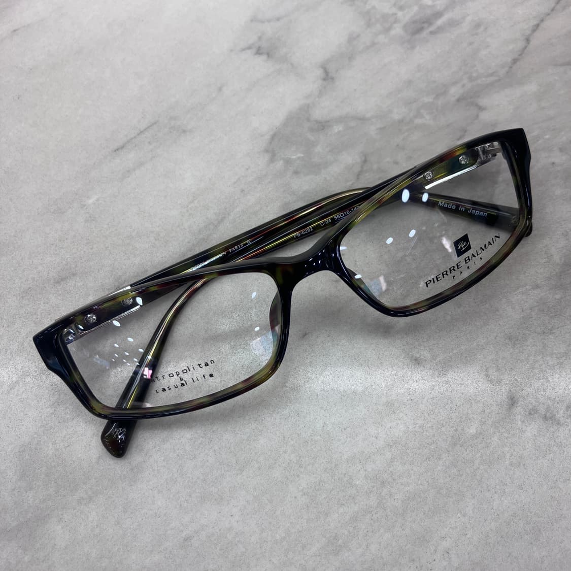 C98 피에르발망 Pierre Balmain 카키 패턴 스퀘어 뿔테 안경 상품이미지1