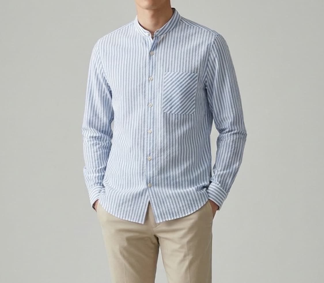 [95]TNGT 차이나 카라 스트라이프 셔츠 상품이미지1