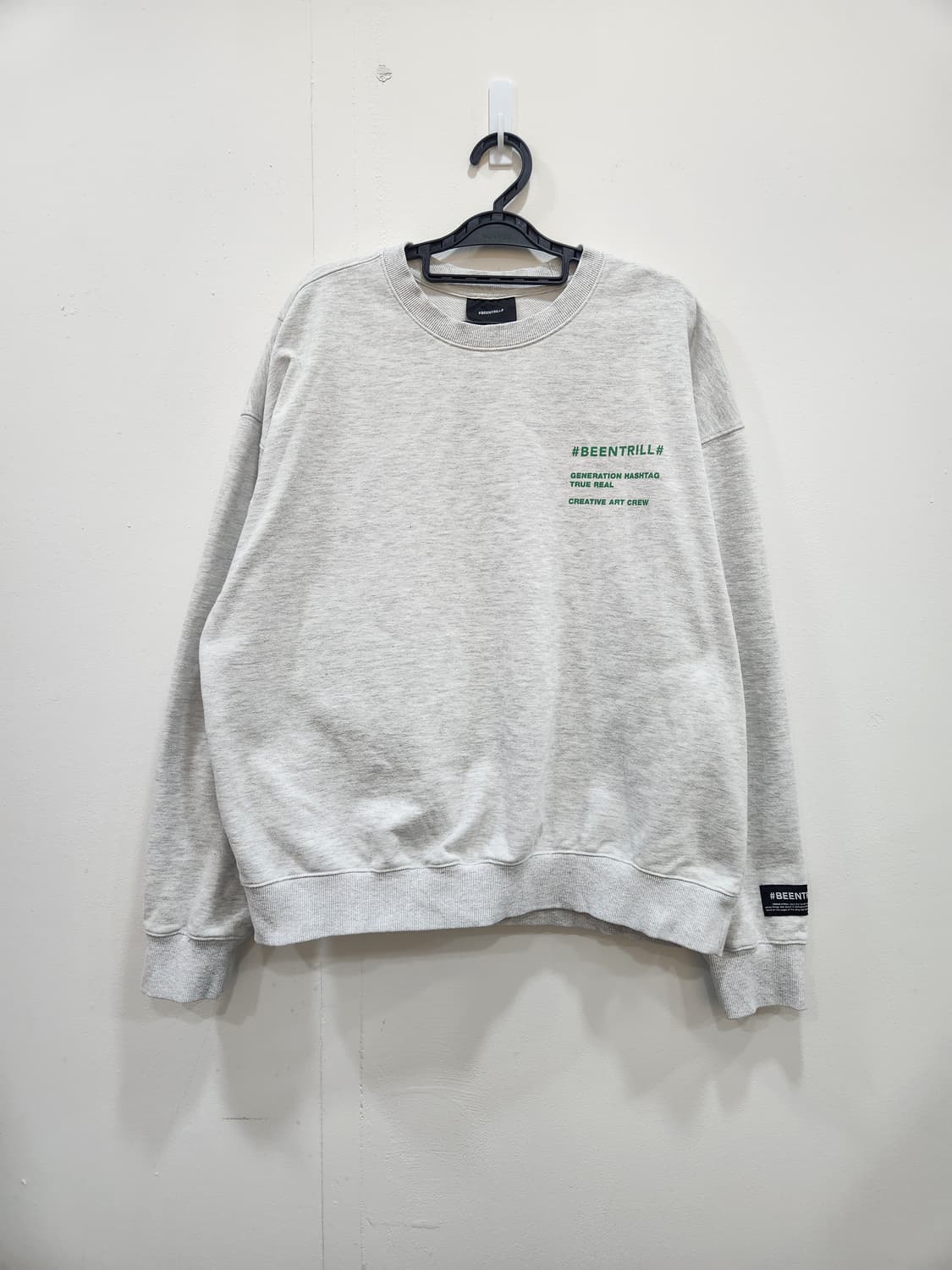 빈트릴 그린 테이핑 해시태그 컴포트핏 맨투맨 남성 100사이즈 상품이미지3