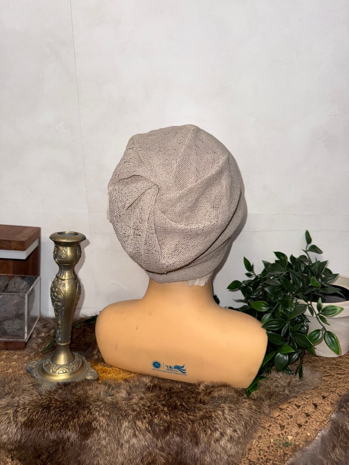 Ash beige flower loose knit beanie 상품이미지3