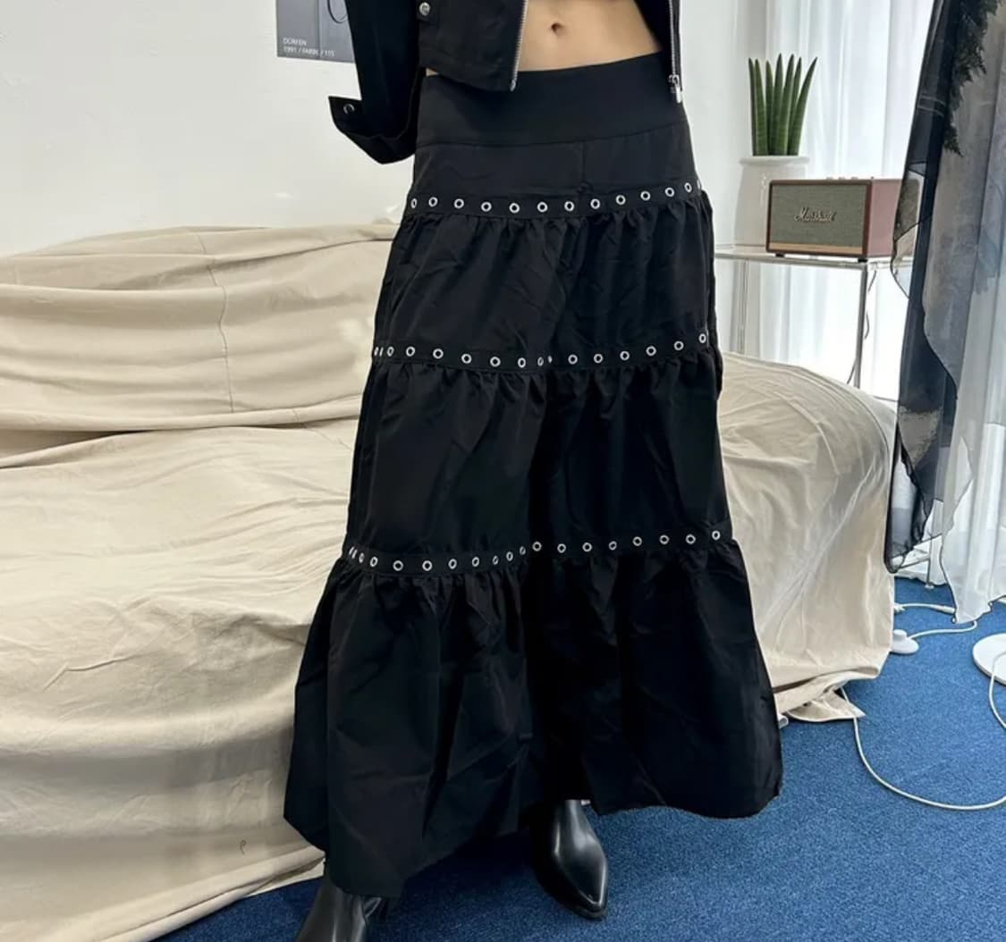 y2k 블랙 메탈 롱스커트 상품이미지1
