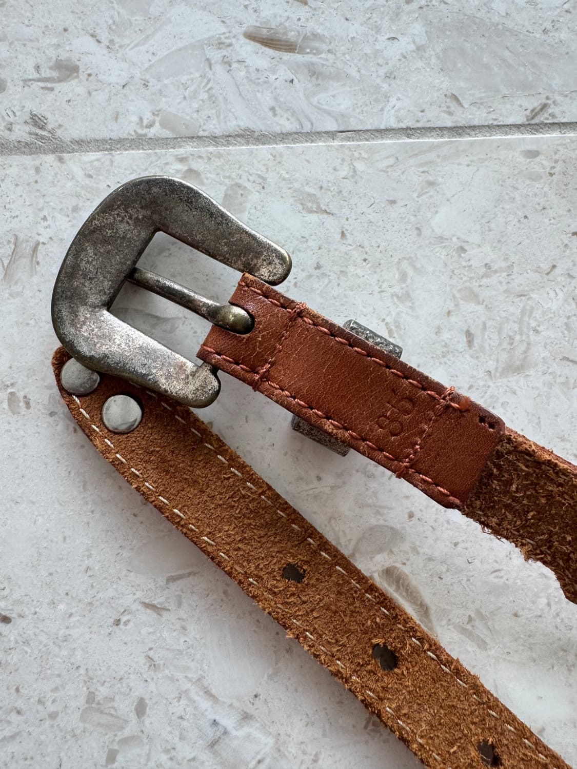 빈티지 웨스턴 레더 벨트 85 브라운 상품이미지2