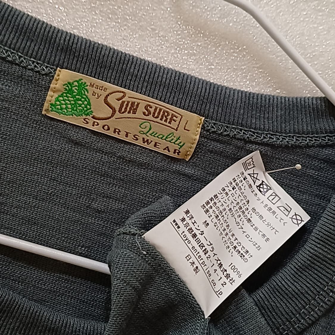 일본정품 선서프 면 라운드 반팔 티 남성 L 면티 챠콜 사랑봉봉 상품이미지5