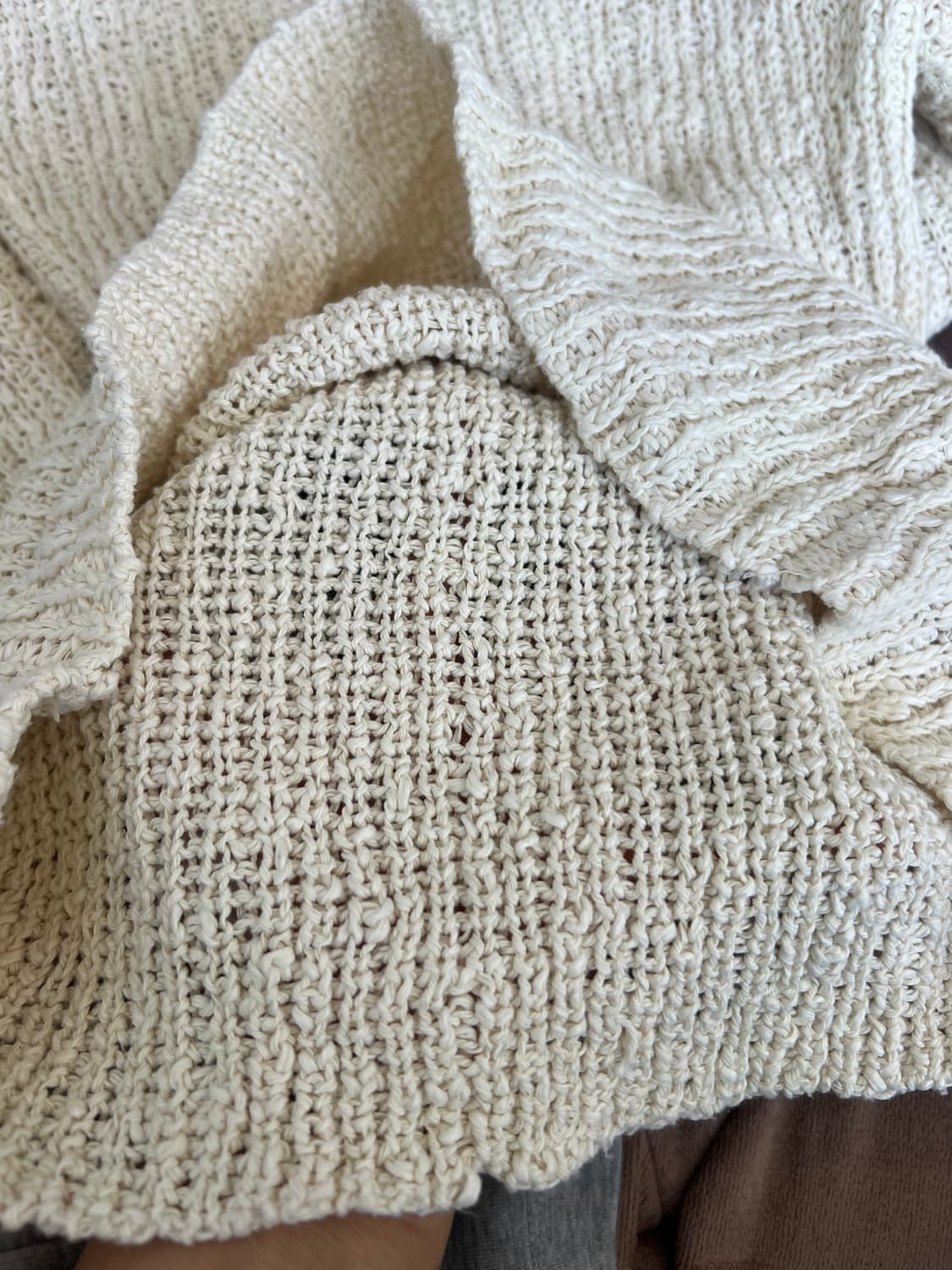 일본수입 23구 여성 크림아이보리 크로셰니트 코튼라운드니트 상품이미지5