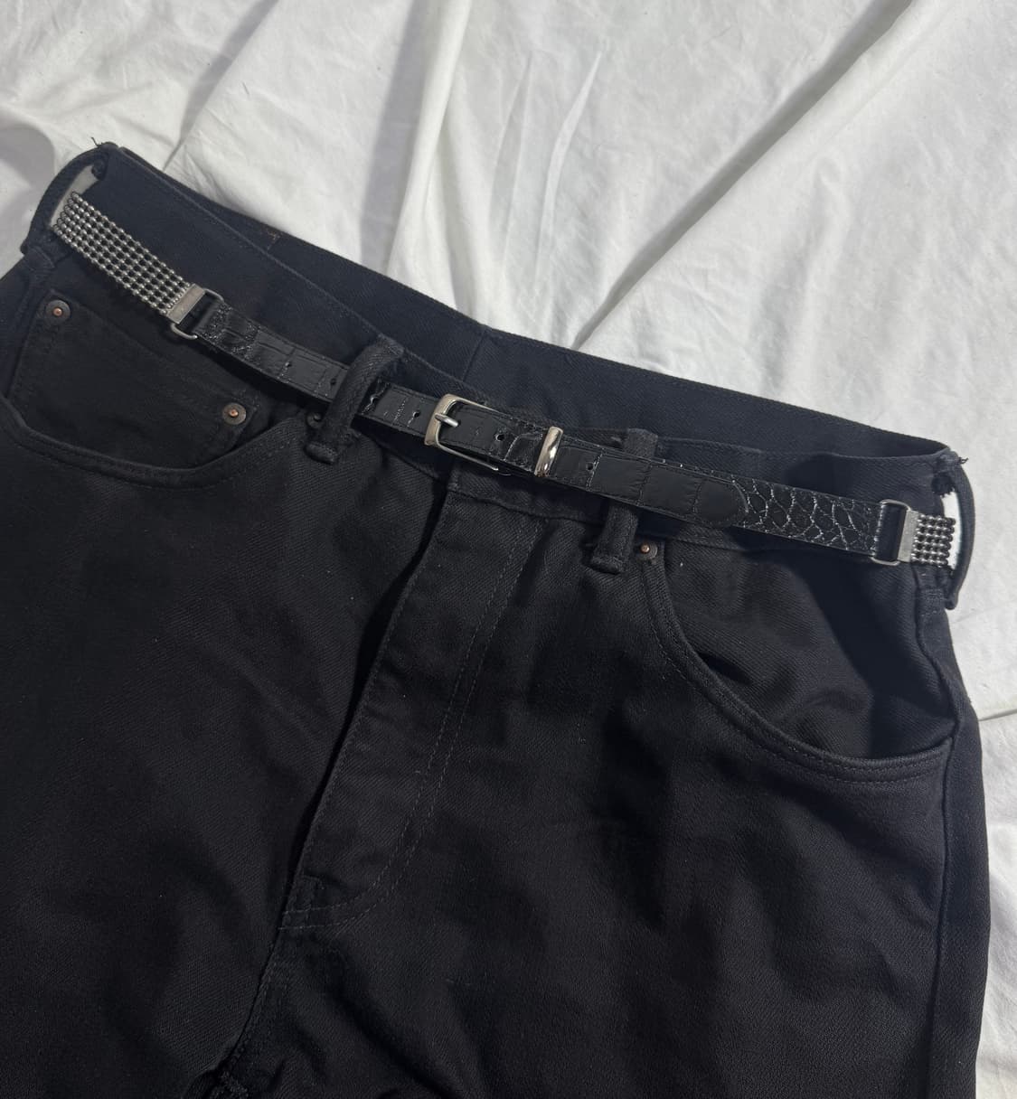 빈티지 스터드 크로커다일 레더 벨트 상품이미지1