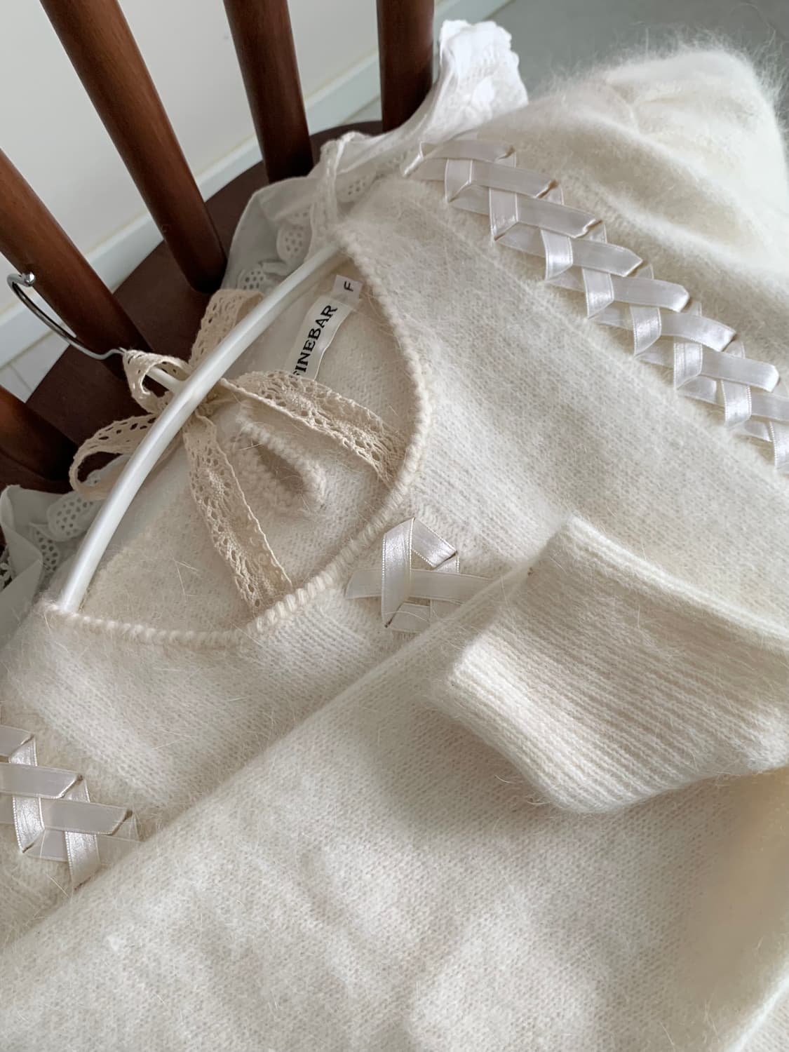 울 90 아이보리 리본 니트 상품이미지8