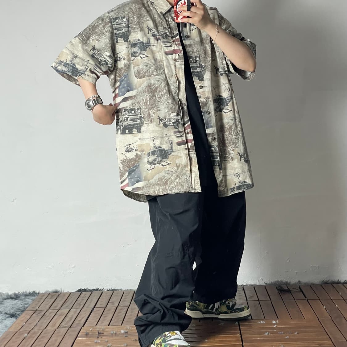 [XL]빈티지 성조기 USA아미 프린팅 반팔 셔츠 상품이미지3