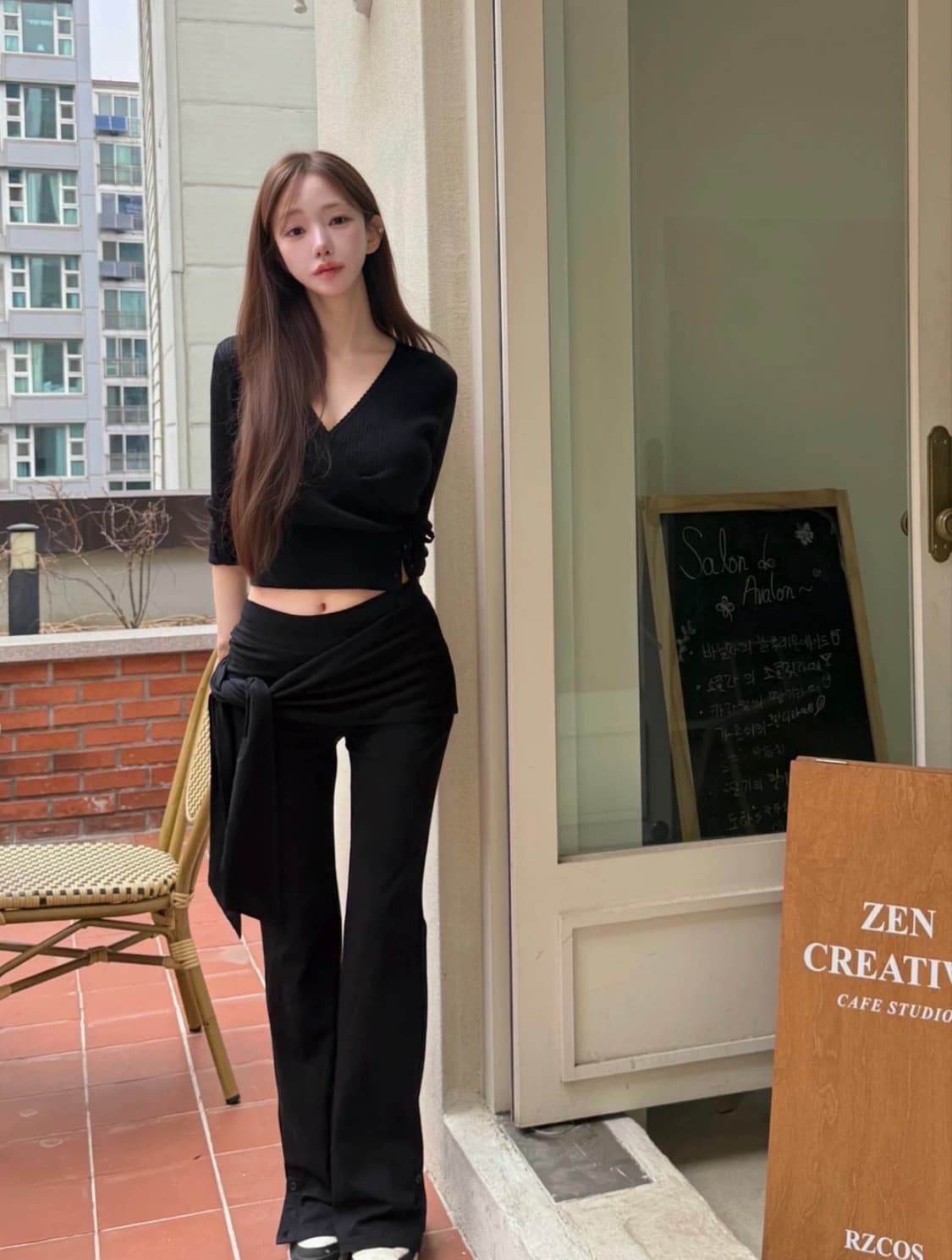 (택o새상품) 카인다미 랩 타이 에센셜 레깅스 블랙 상품이미지5