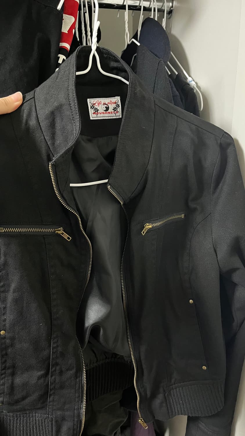 러프넥 코튼 블루종 자켓 블랙 상품이미지1