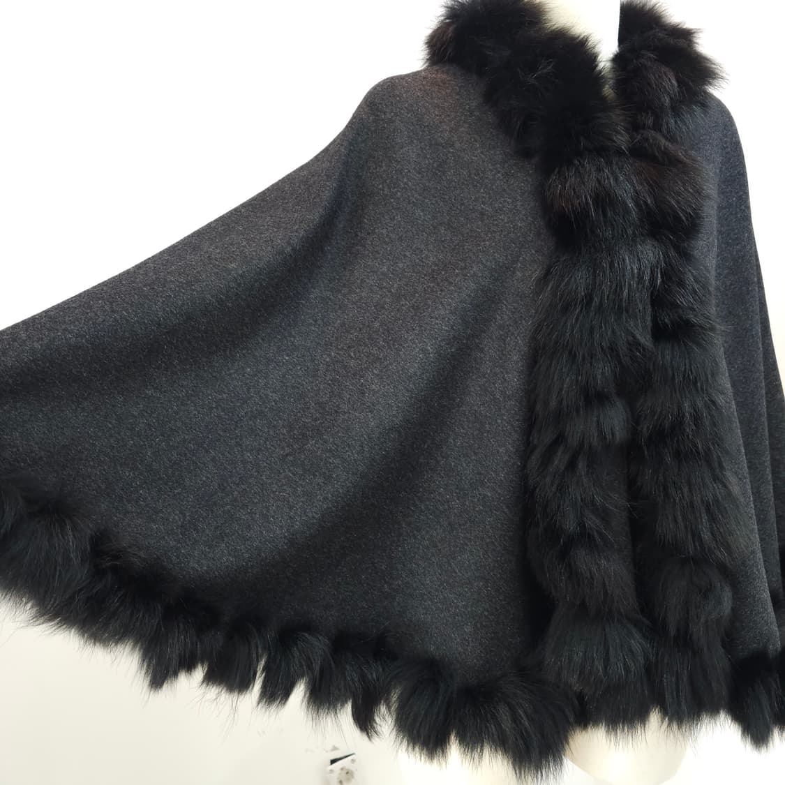 캐시미어 울 폭스퍼 블랙 판초 케이프 망토 상품이미지6