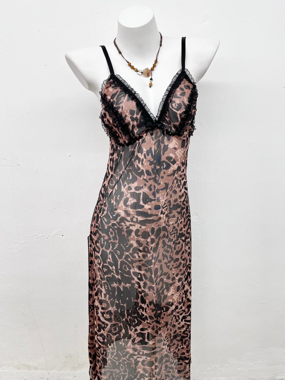 갸루 레오파드 프릴 롱 원피스 상품이미지1