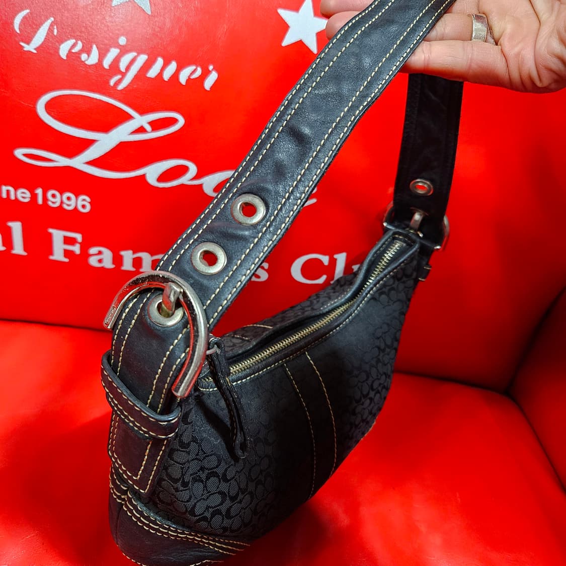 코치(Coach) y2k 자카드 가죽 스티치 미니 호보백  상품이미지3