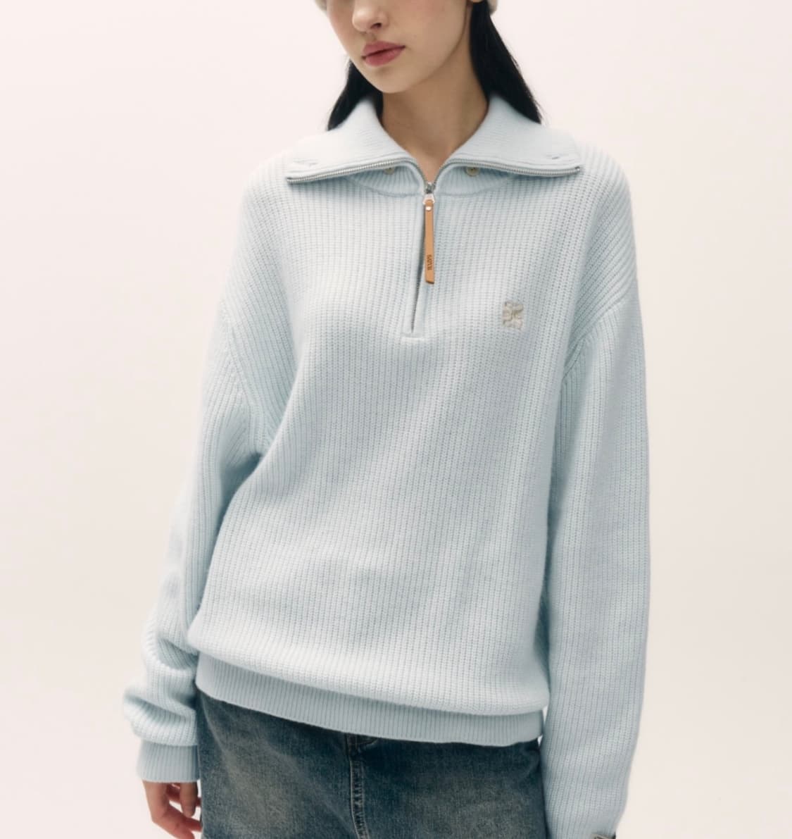 SATUR 세터 버튼 업 세일러 하프 니트 집업 라이트 블루 S 상품이미지1