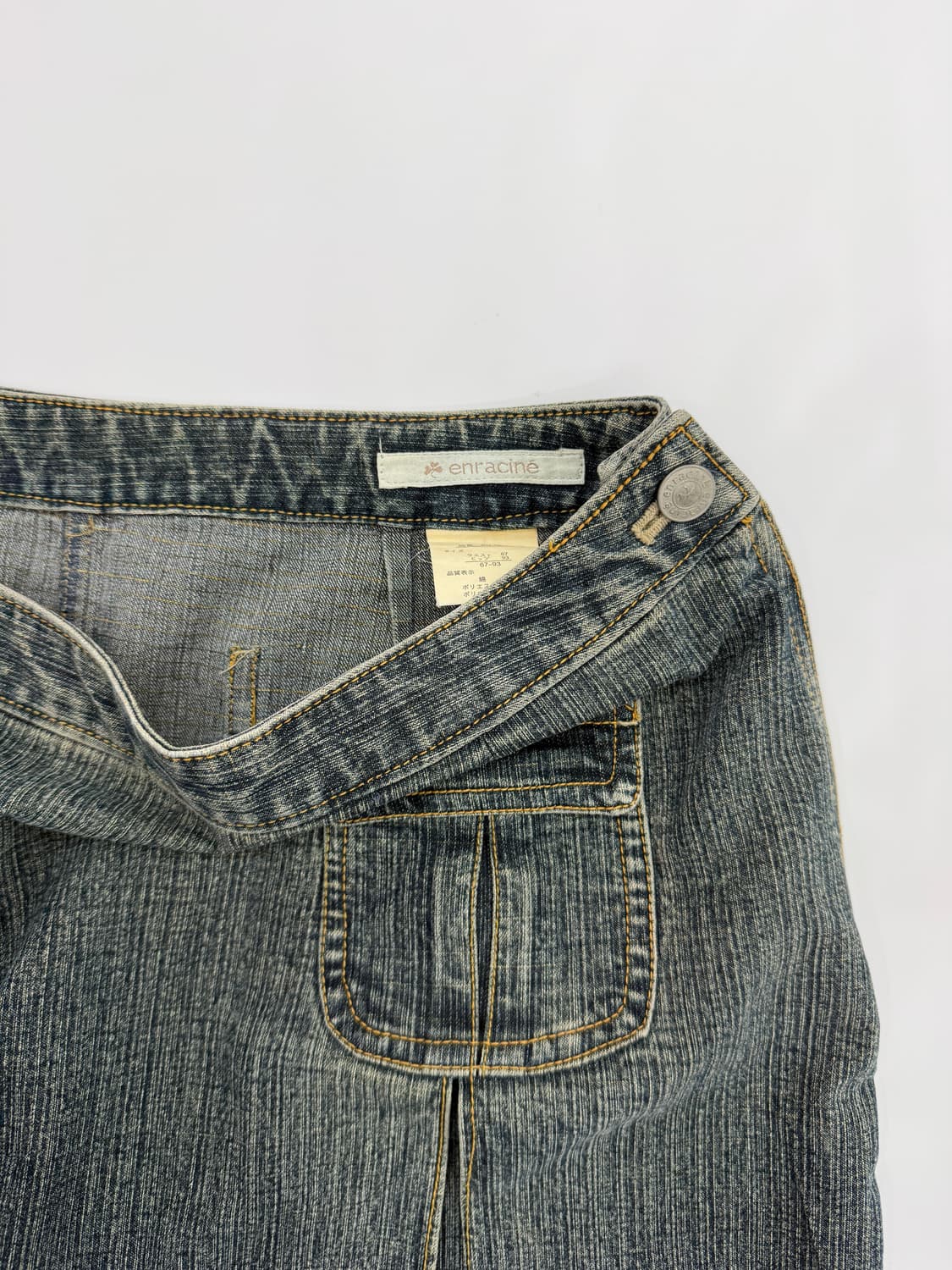 빈티지 enracine 데님 포켓 플리츠 미디 스커트 상품이미지3