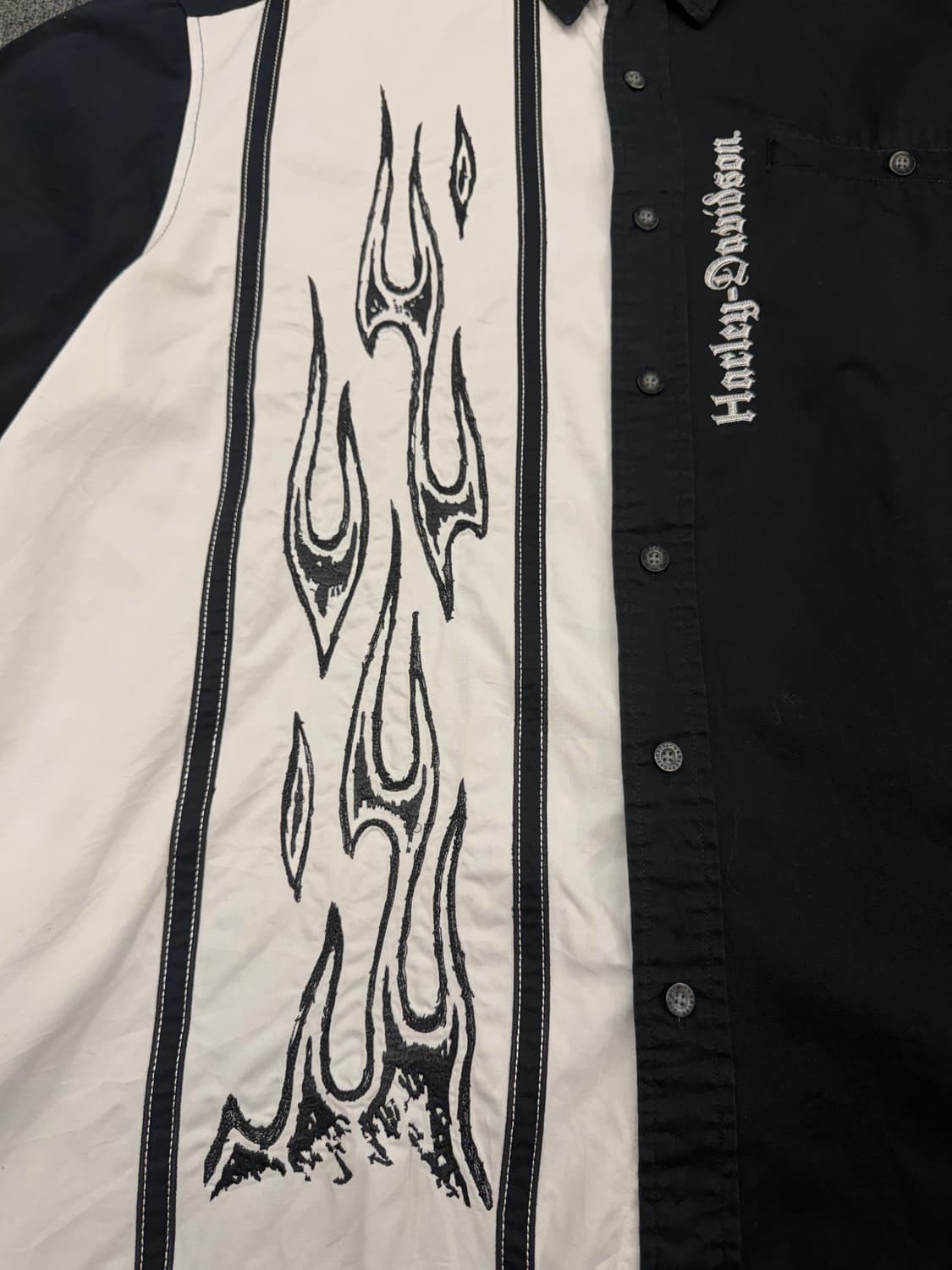 XL) 할리데이비슨 빈티지 플레임 자수 하프 반팔셔츠 상품이미지3