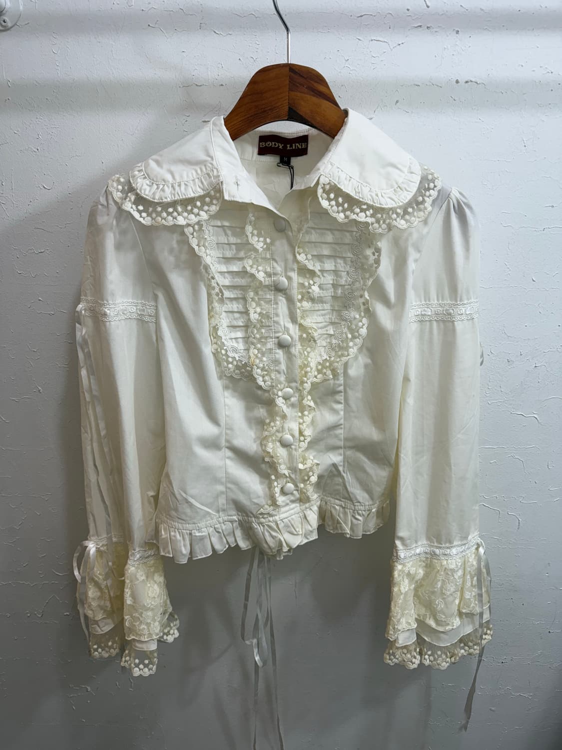 BODY LINE 코르셋 포인트 도트 카라 쉬폰 블라우스 코디🍩 상품이미지6