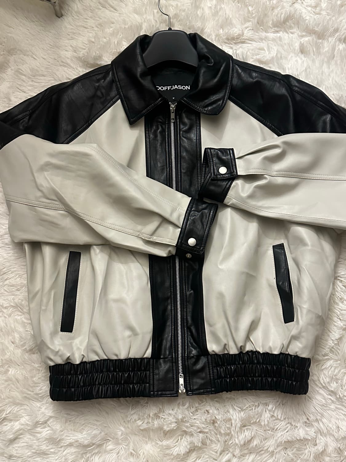 도프제이슨 오버핏 비건레더 래피드 투톤 자켓 상품이미지1