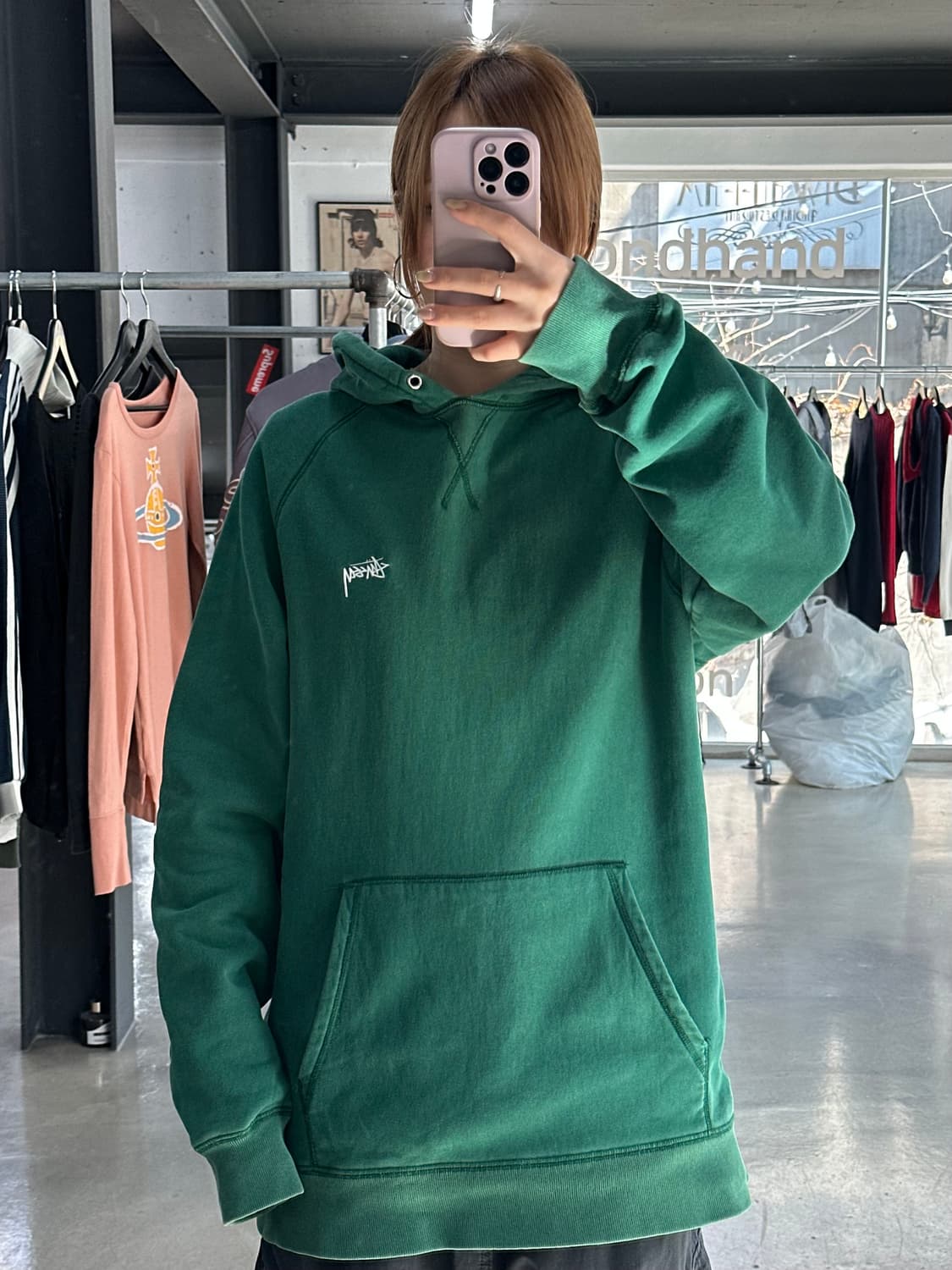 스투시 스탁로고 후드티 그린 상품이미지1