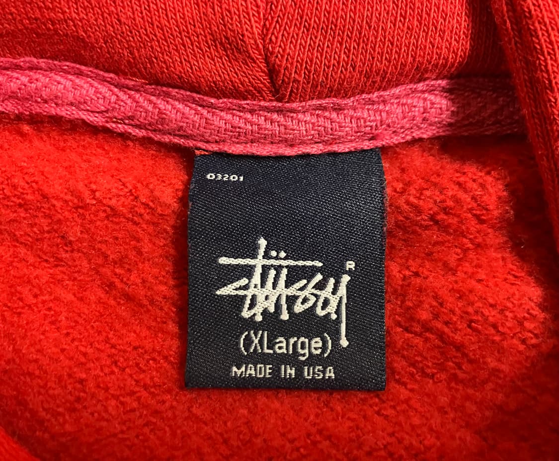 빈티지 USA 90s Stussy 스투시 레드 무지 후드 XL  상품이미지2