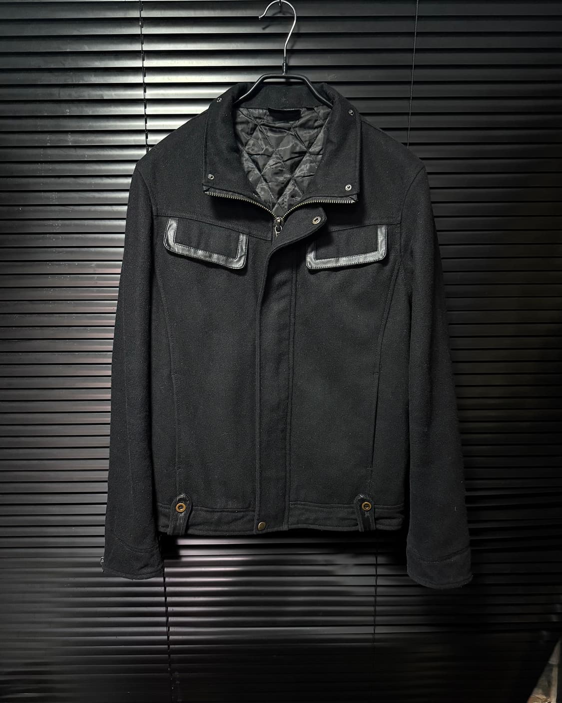 IGNITION 웨스턴 울 숏 집업 코트 집업 블랙 검정 가죽 레더 펑크 상품이미지2