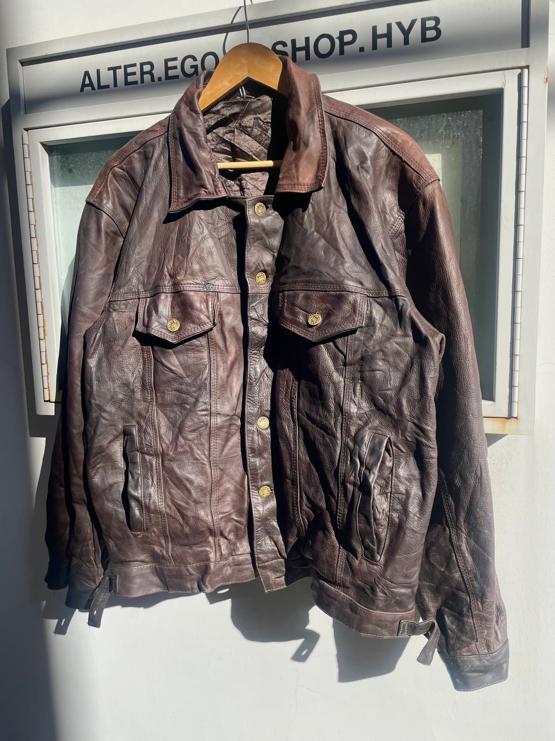Vintage Brown Leather Trucker Jacket 상품이미지3