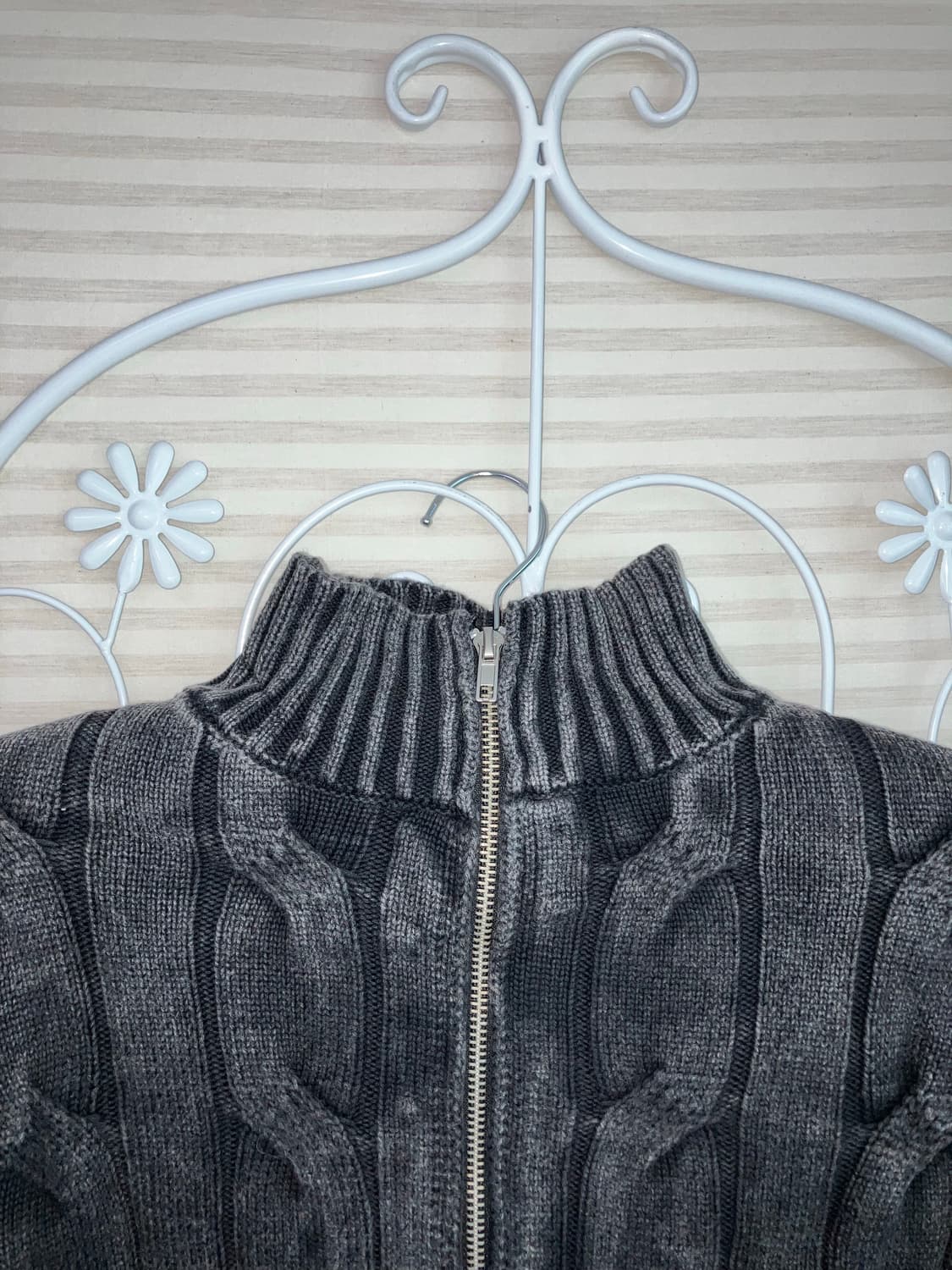 빈티지 차콜 꽈베기 니트 집업 y2k 스트릿 갸루 펑키 일본빈티지518  상품이미지4