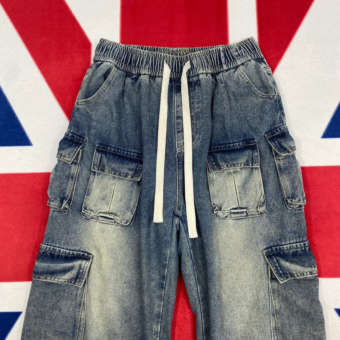 밴딩 와이드 멀티카고 데님팬츠 L 상품이미지2