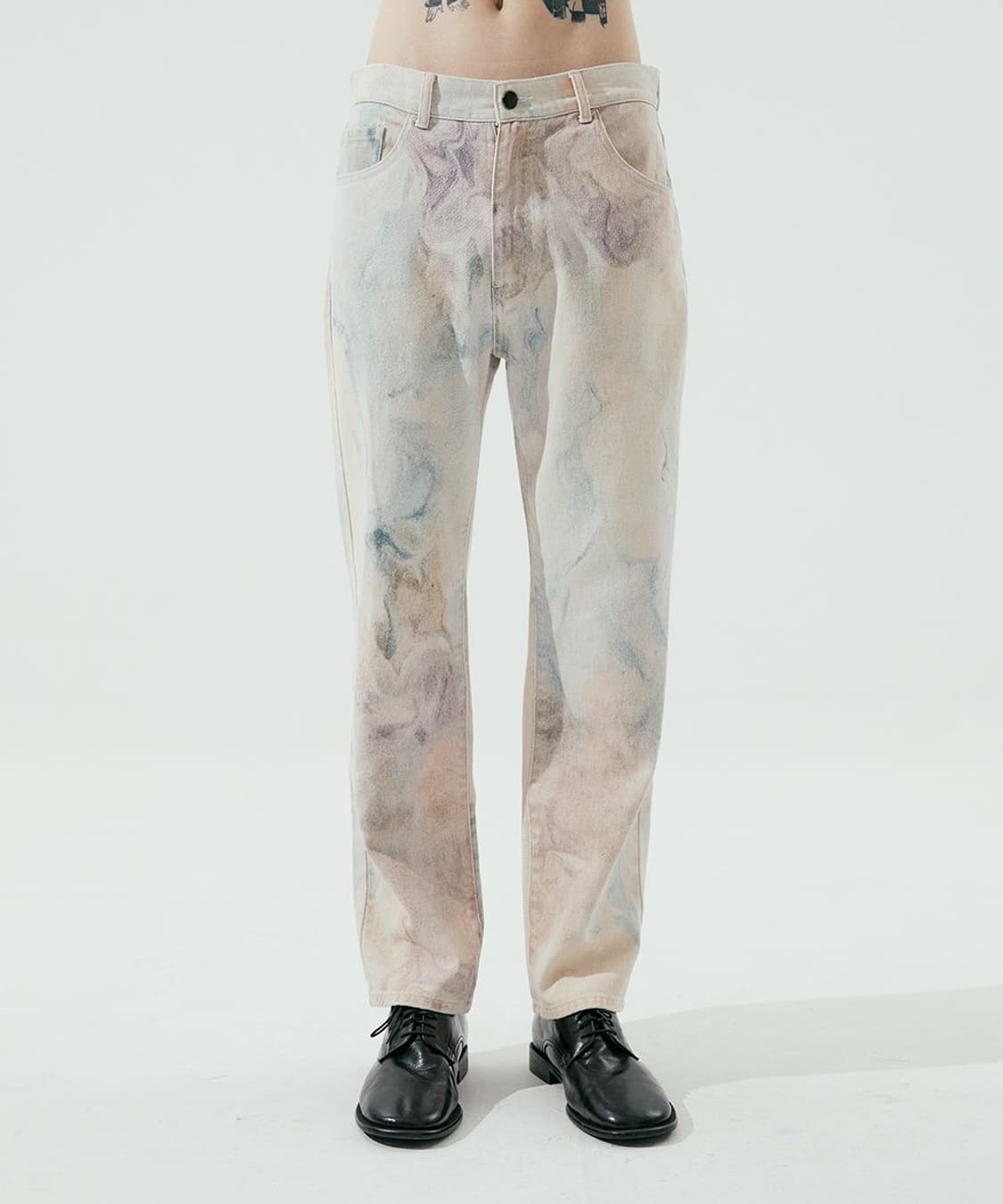 noirer 핑크 워싱 앱스트랙 스트레이트 데님 팬츠 (멀티) 상품이미지1