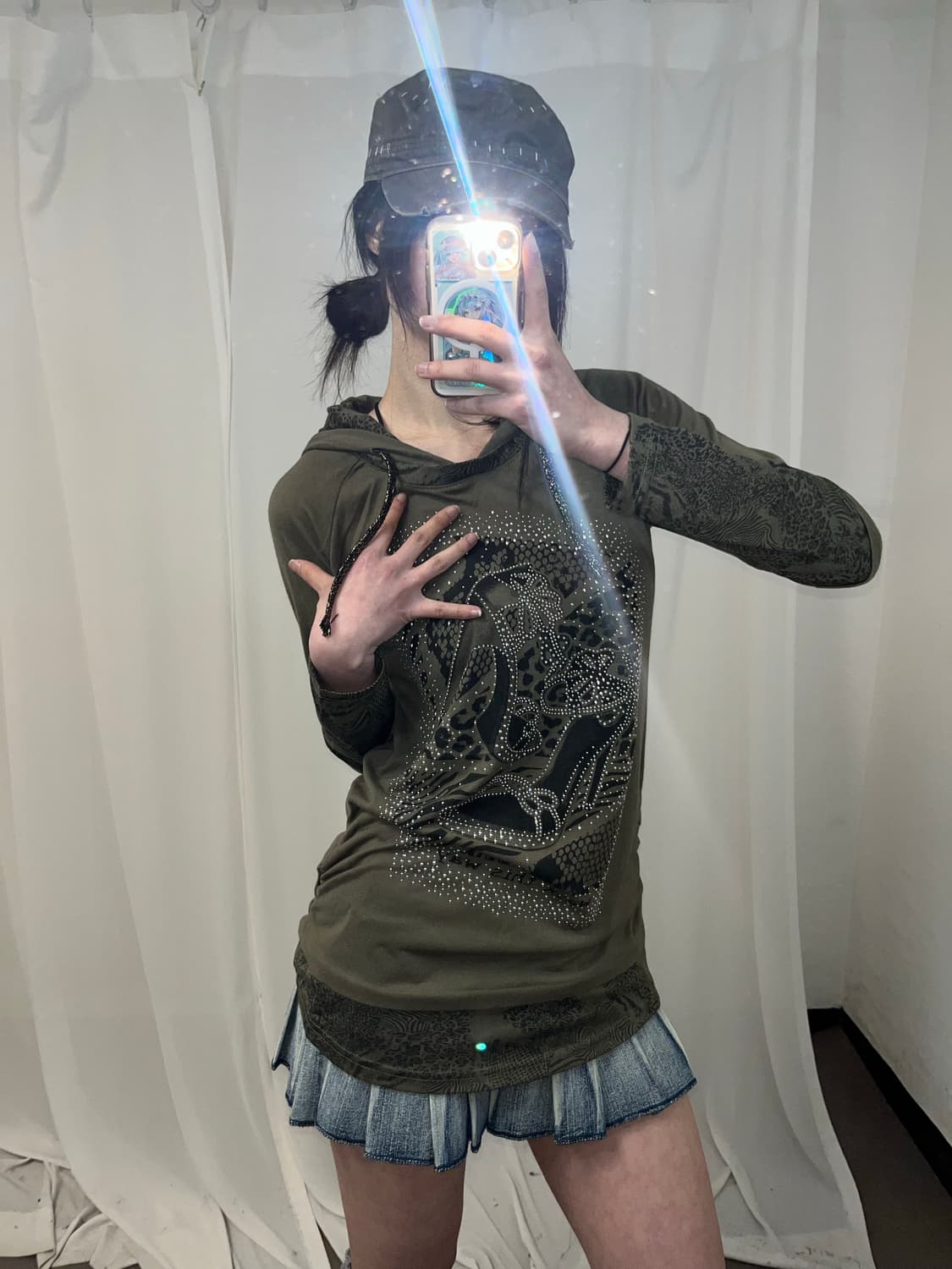 카키 Y2K 후드 롱슬리브 상품이미지4