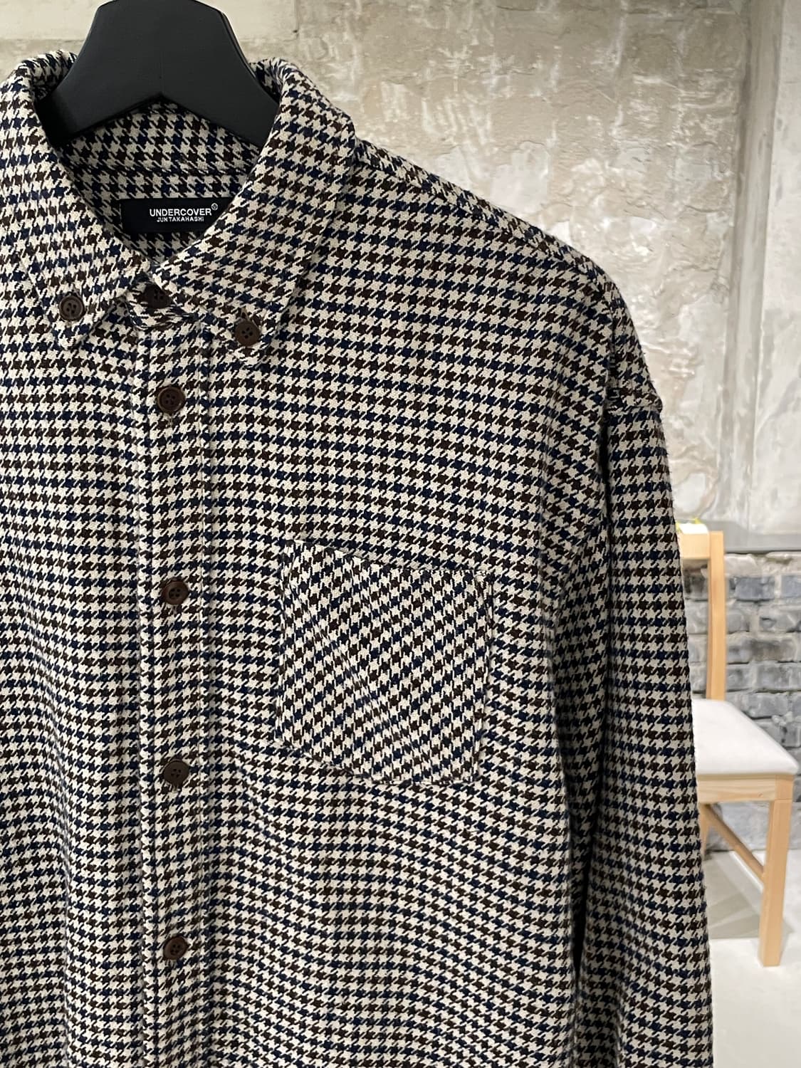 언더커버 18S/S 하운드 투스 체크 컷 오프 코튼 셔츠 상품이미지3