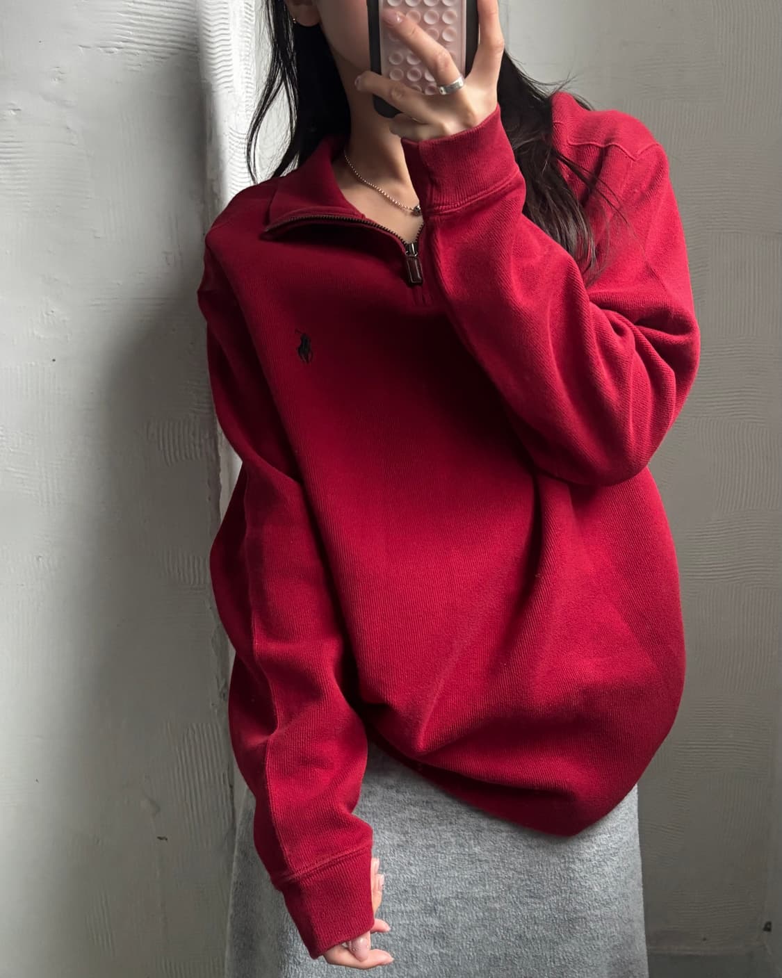 Polo 폴로 랄프로렌 코튼 레드컬러 하프집업 니트 상품이미지2