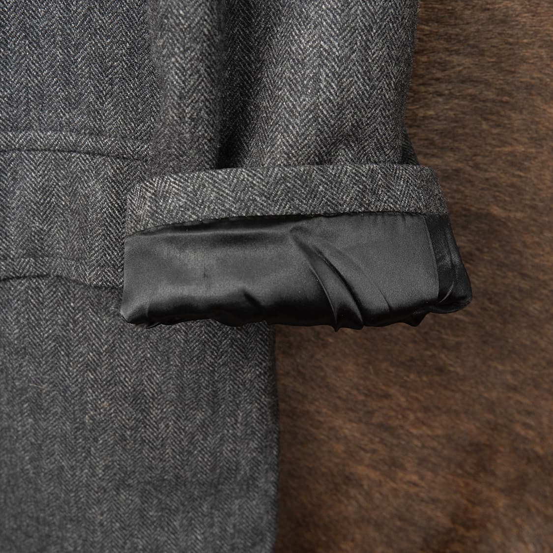 [115] 80s 브룩스브라더스 헤링본 울 오버코트 다크 그레이  상품이미지3