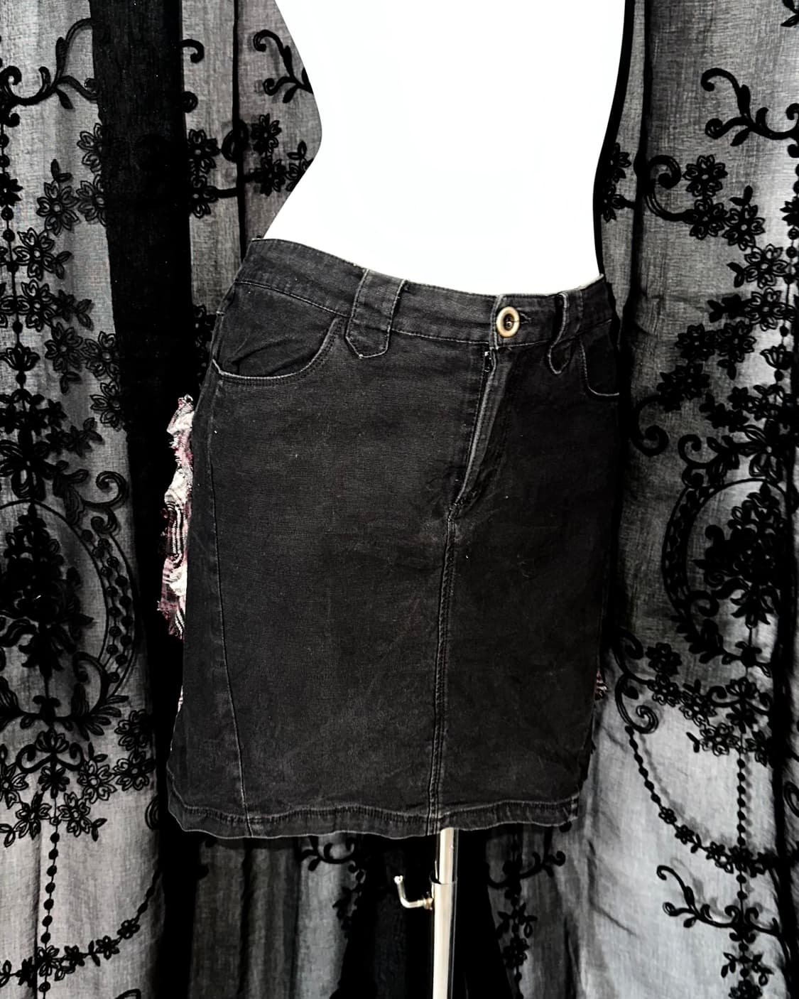 Hybrid Denim Checkered Tiered Skirt 상품이미지4