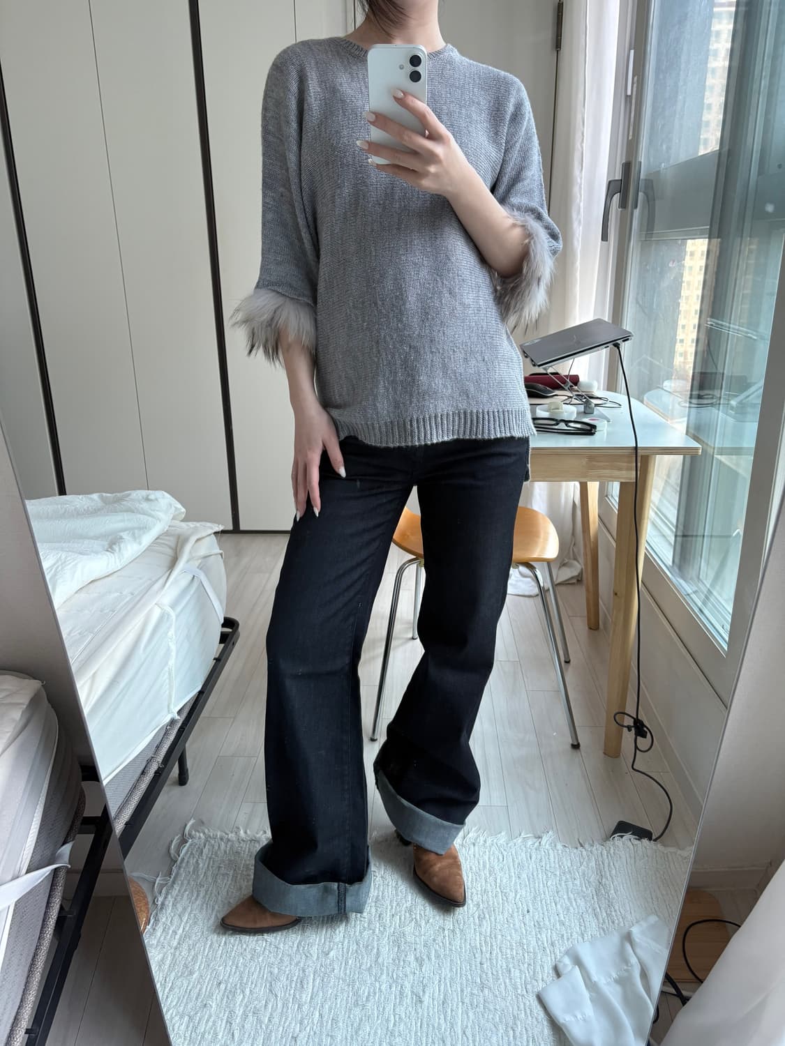 Fur Cuff Knit Top 상품이미지6