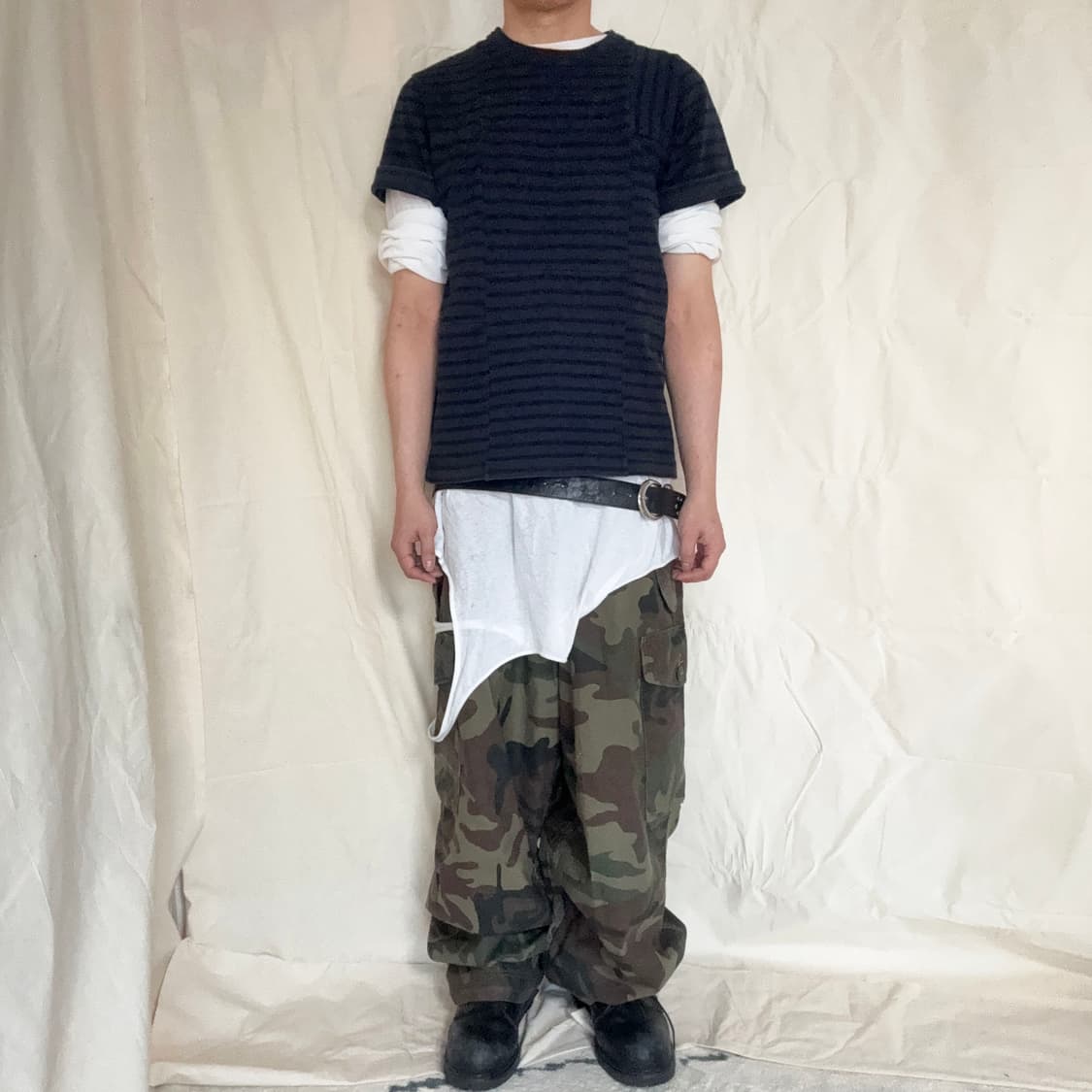 Sacai Paneled Striped Cotton T-Shirt 상품이미지4