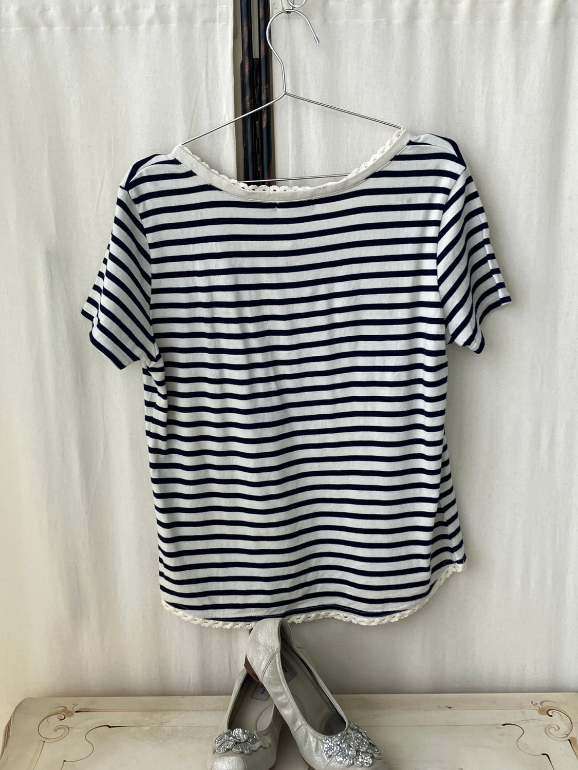  ivory stripe crochet lace half t-shirt 상품이미지8