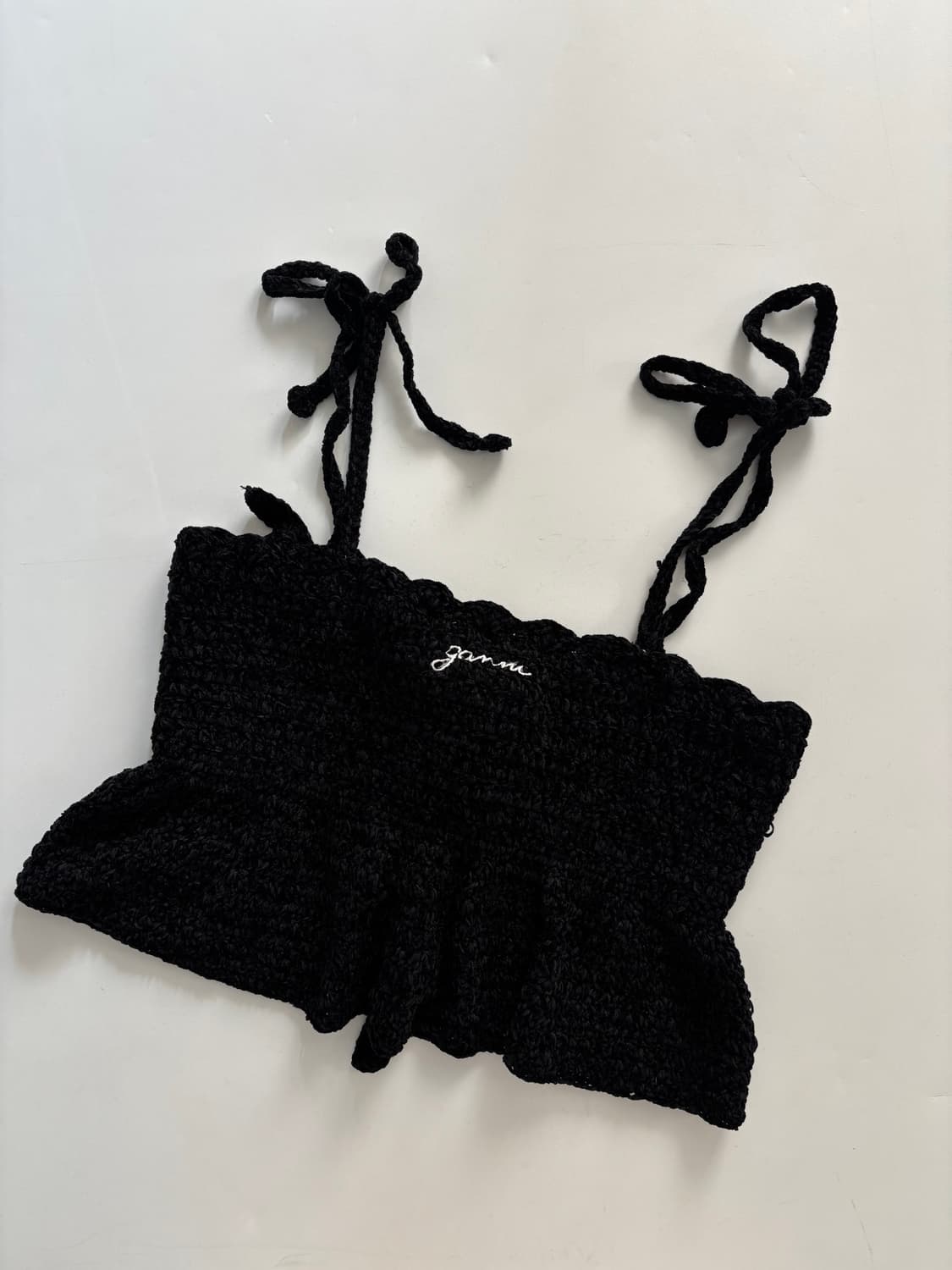 GANNI 가니 블랙 벨벳 크로쉐 스트랩 탑 상품이미지9