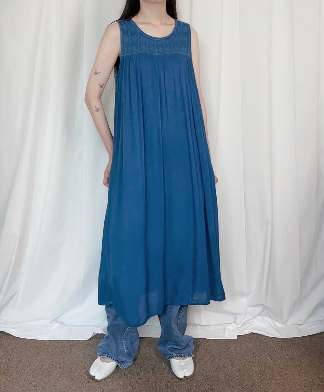 Pleated Sleeveless Ethnic Dress – Blue 상품이미지2