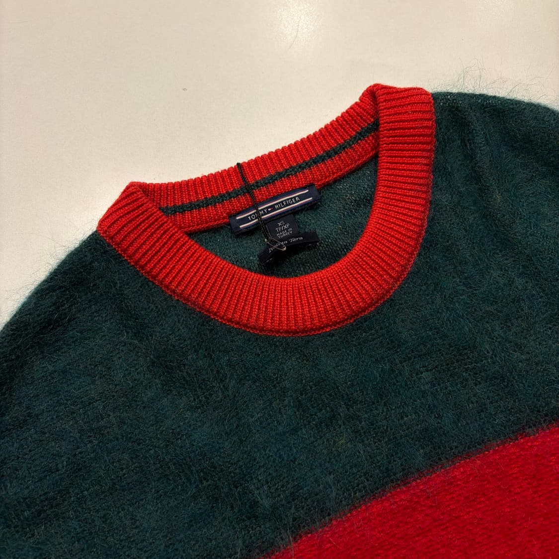 [XS] 타미힐피거 그린/레드 모헤어 스트라이프 니트 D89 상품이미지3