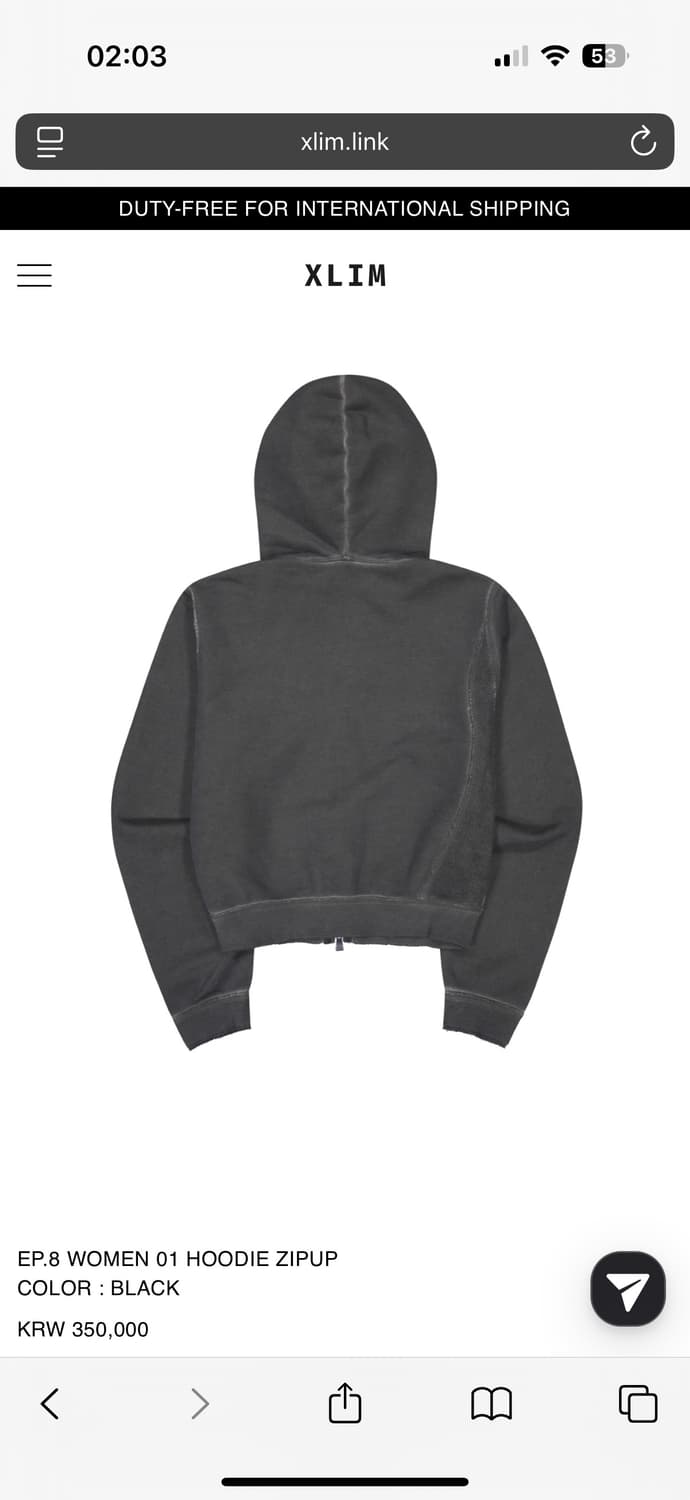 XLIM EP.8 WOMEN 01 HOODIE ZIPUP BLACK S 상품이미지2