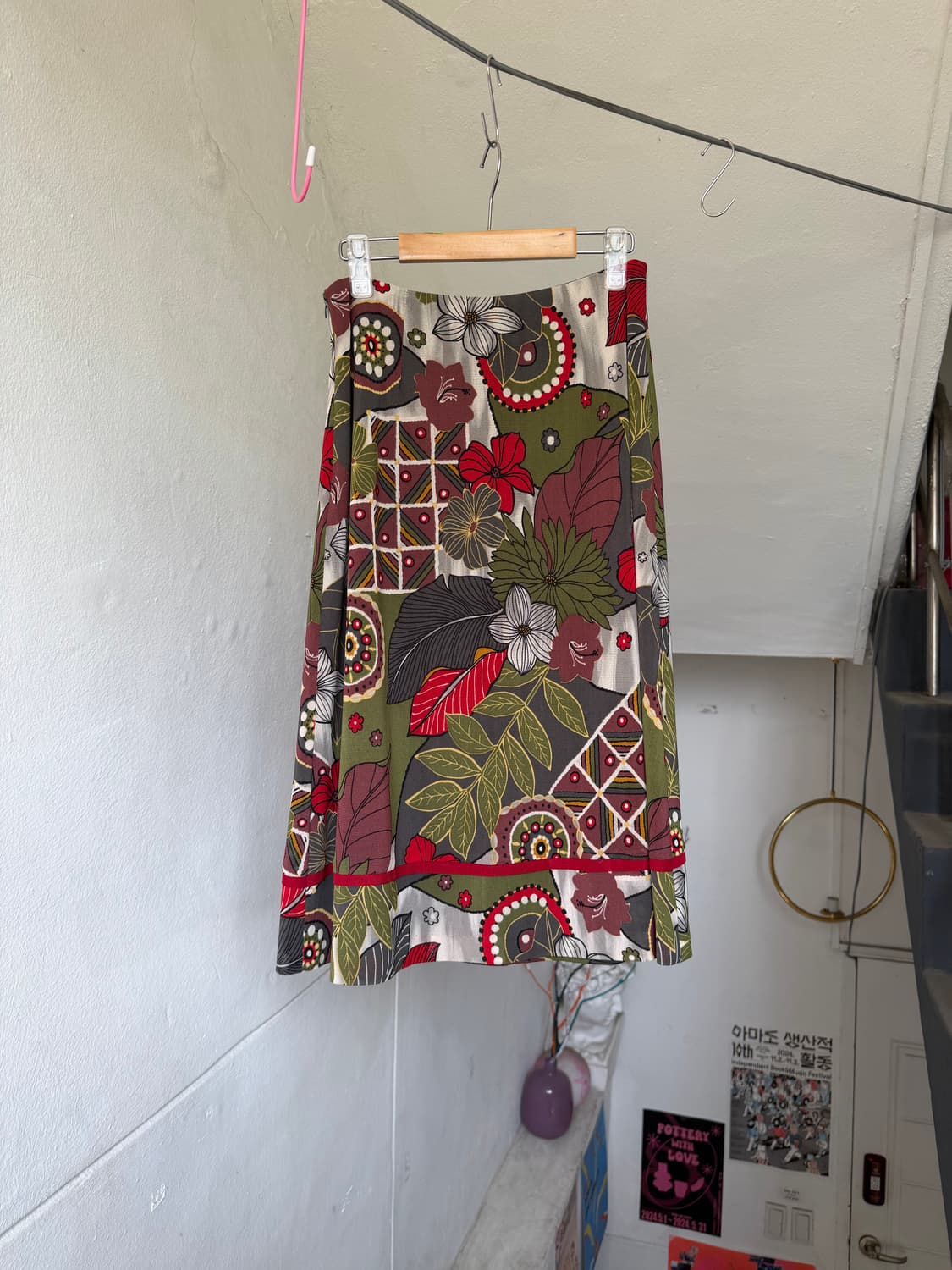 y2k 레드포인트 하와이안 미디 스커트 상품이미지5