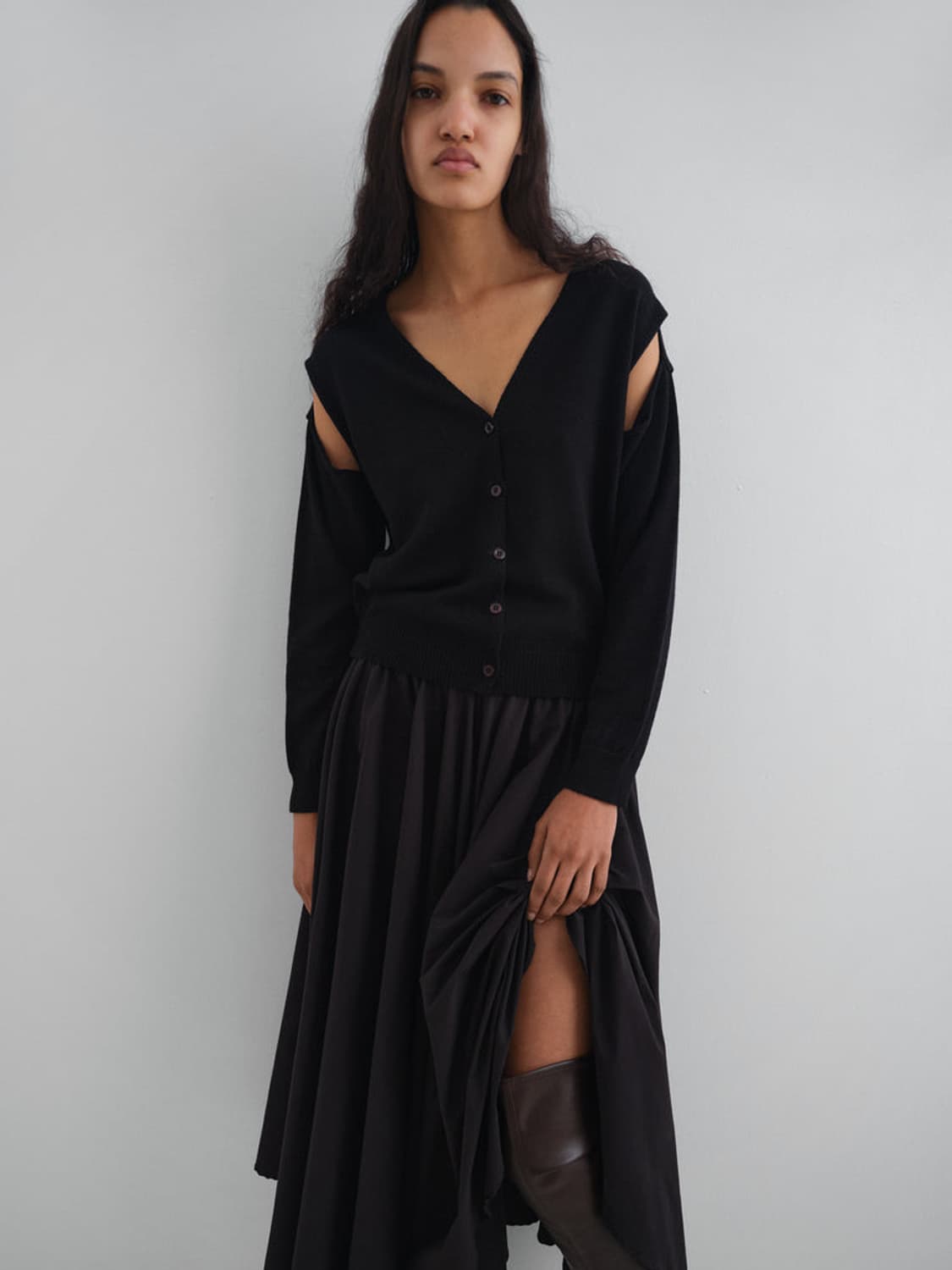 [XS,S,M]기마구아스 Coucou 컷팅 가디건/블랙 상품이미지2