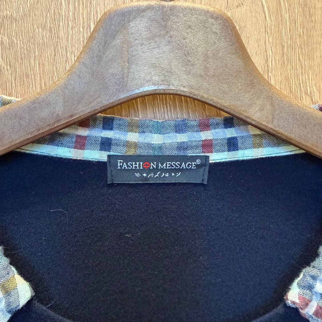 빈티지 롱슬리브 티셔츠 체크 배색 버튼업 지퍼 포켓 디테일 네이비 상품이미지5