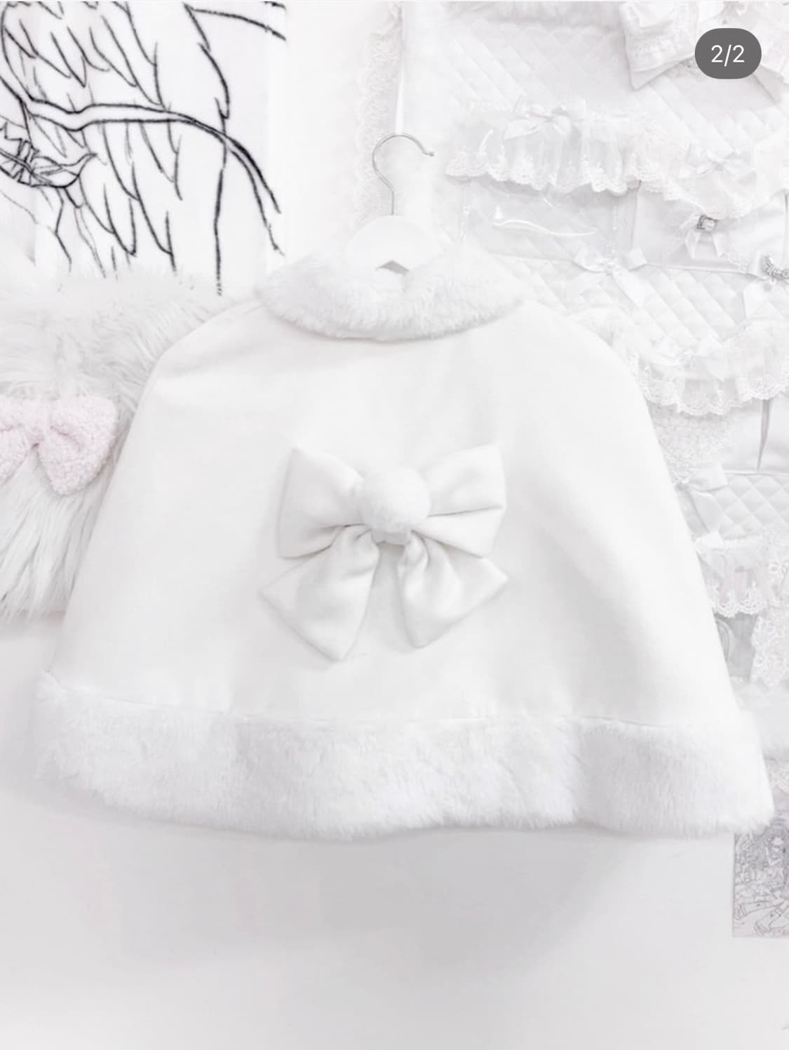 디어마이러브 디마럽 화이트 퍼 케이프 판쵸 하트 큐빅 stc 진리 핑크 상품이미지2