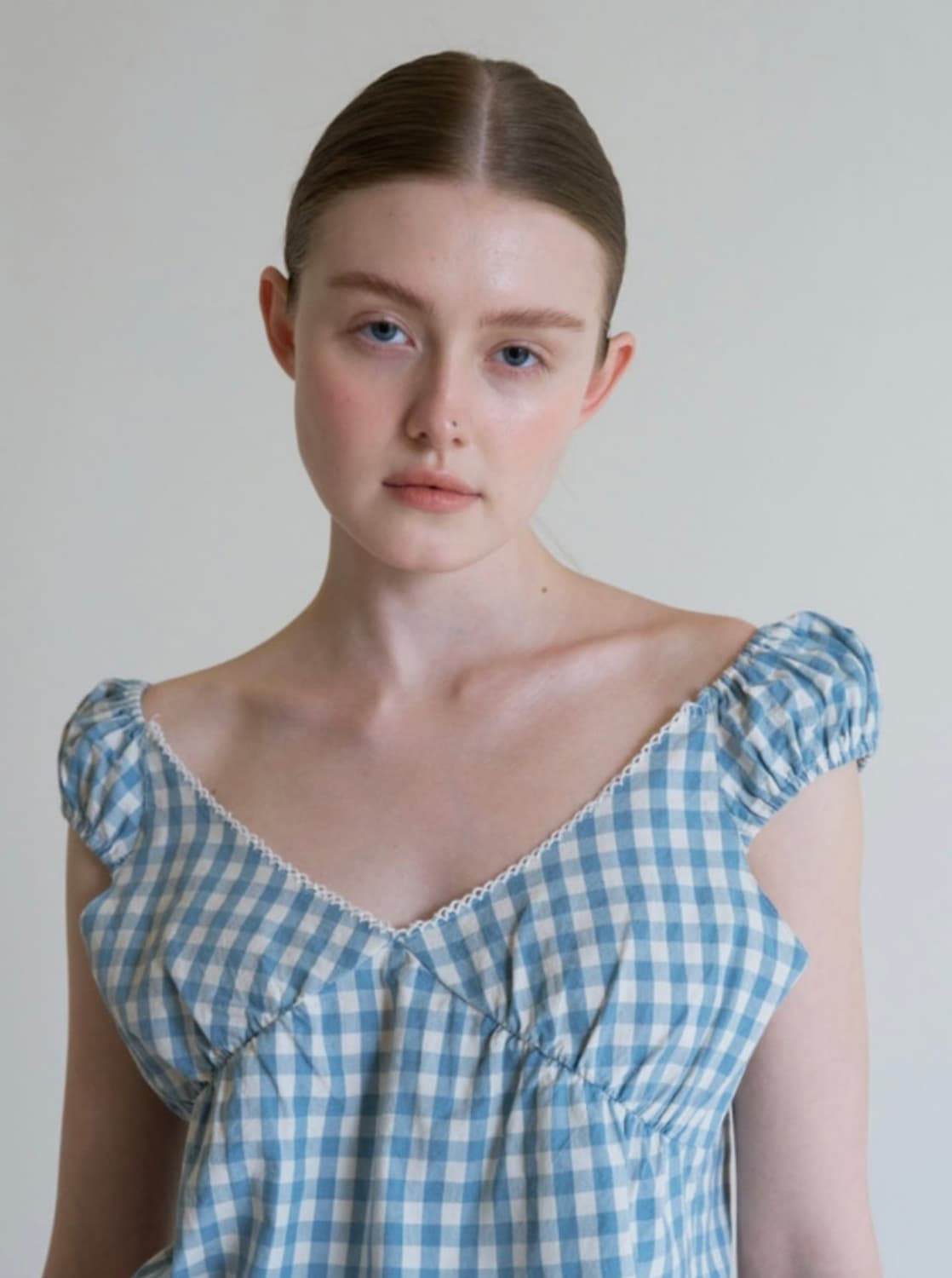 쏘딩키브레드 사라 블루 체크블라우스  상품이미지1