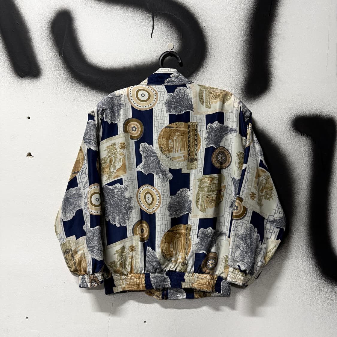 VTG 빈티지 100% 실크 에스닉 바로크 풀 패턴 집업 블루종 자켓 상품이미지2