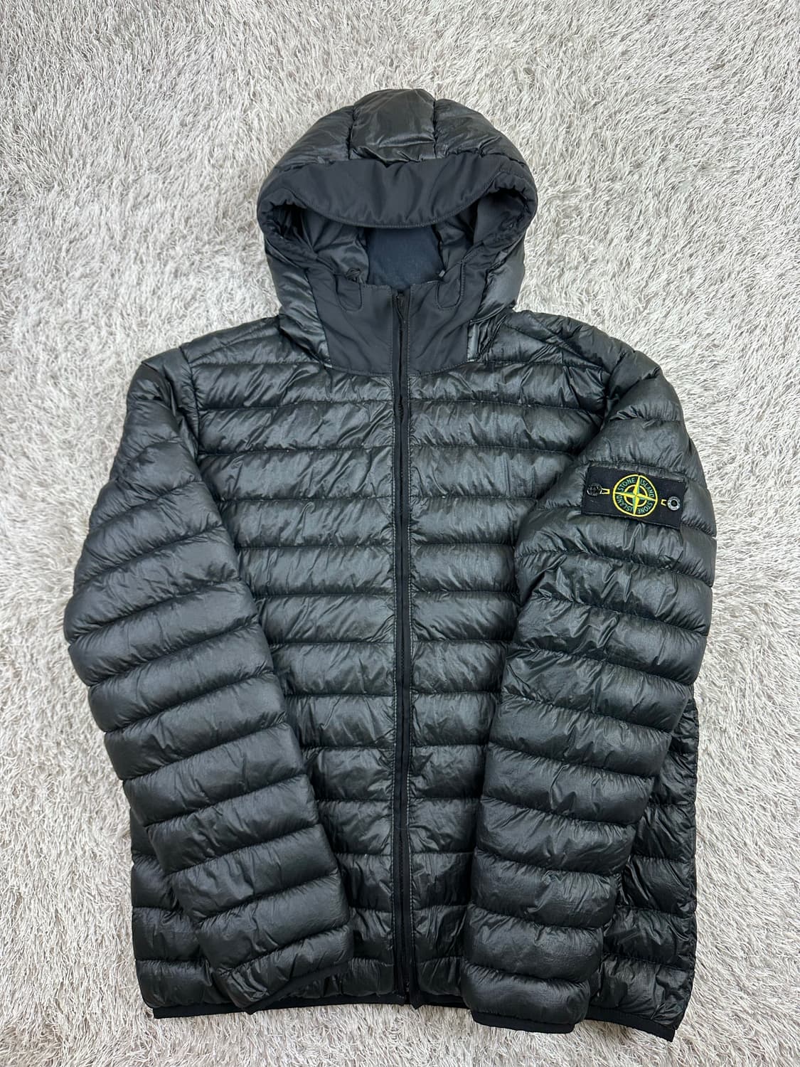 [XL] 백화점판 정품 스톤아일랜드 가먼트다이드 후디 푸퍼 경량패딩 블랙 상품이미지2