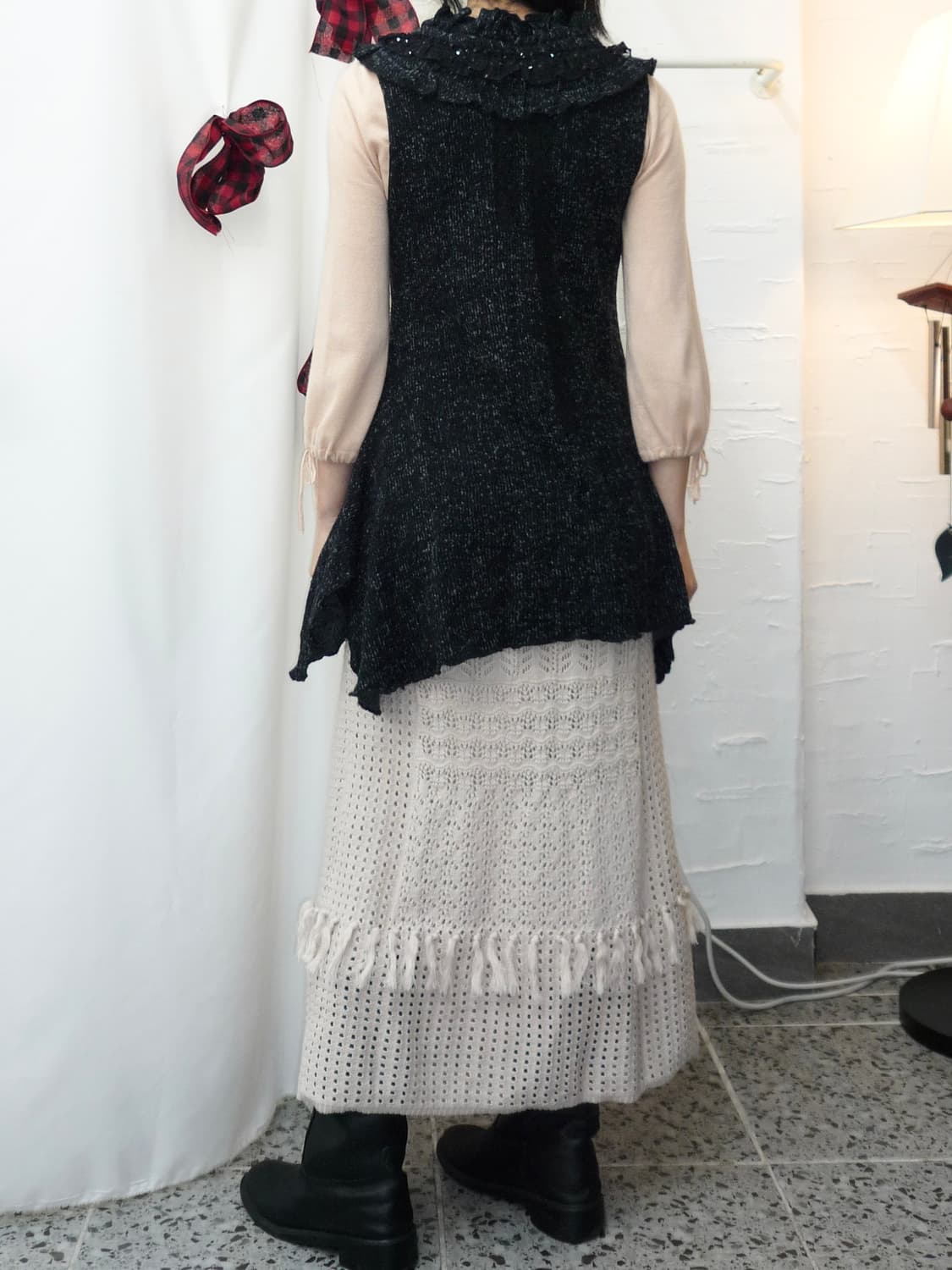 Charcoal flower point mini dress 상품이미지5